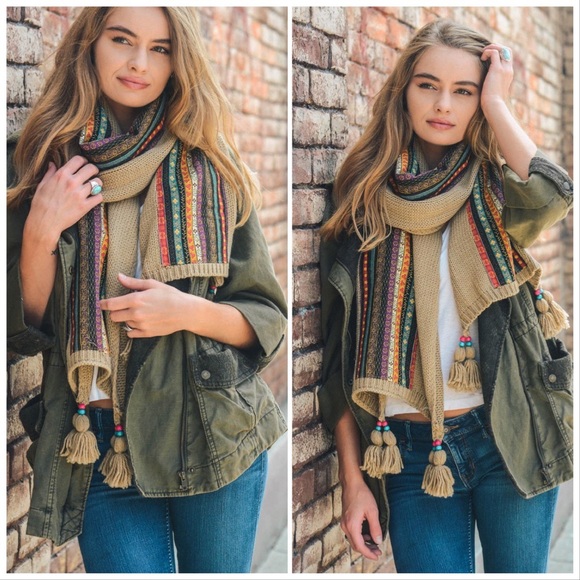 Bohemian Knit Braided & Tassel Scarf - Picture 5 of 8